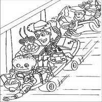 Раскраски с героями из мультфильма История игрушек (Toy Story) - Вуди и другие на скейте