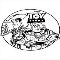 Раскраски с героями из мультфильма История игрушек (Toy Story) - Базз Лайтер и Вуди в круглой рамочке