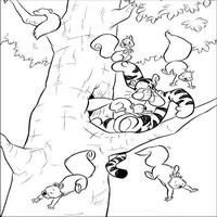 Раскраски с героями из мультфильма Винни-Пух (Winnie-the-Pooh) - тигруля с белками