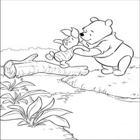 Раскраски с героями из мультфильма Винни-Пух (Winnie-the-Pooh) - винни помогает переходить хрюне ручей