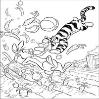 Раскраски с героями из мультфильма Винни-Пух (Winnie-the-Pooh) - тигруля в огороде кролика