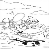 Раскраски с героями из мультфильма Дональд Дак (Donald Fauntleroy Duck) - на лодке
