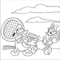 Раскраски с героями из мультфильма Дональд Дак (Donald Fauntleroy Duck) - теннис