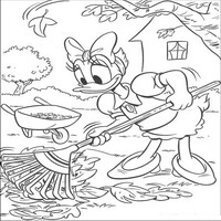Раскраски с героями из мультфильма Дональд Дак (Donald Fauntleroy Duck) - уборка в саду