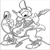 Раскраски с героями из мультфильма Дональд Дак (Donald Fauntleroy Duck) - с гитарой