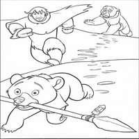 Раскраски с героями из мультфильма Братец медвежонок (Brother Bear) - украл копье