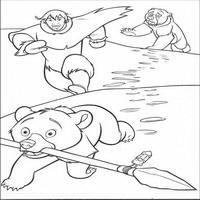 Раскраски с героями из мультфильма Братец медвежонок (Brother Bear) - украл копье