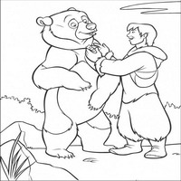 Раскраски с героями из мультфильма Братец медвежонок (Brother Bear) - человек и медведь