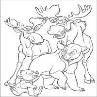 Раскраски с героями из мультфильма Братец медвежонок (Brother Bear) - с лосями