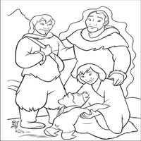 Раскраски с героями из мультфильма Братец медвежонок (Brother Bear) - с людьми