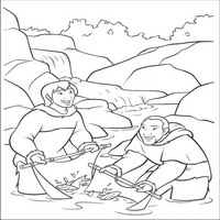 Раскраски с героями из мультфильма Братец медвежонок (Brother Bear) - рыболовы