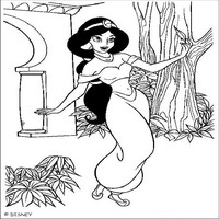 Раскраски с героями из мультфильма Алладин (Alladin) - Жасмин в парке