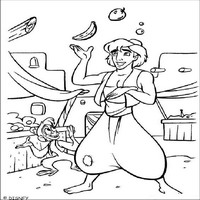 Раскраски с героями из мультфильма Алладин (Alladin) - Алладин на рынке