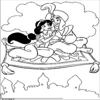 Раскраски с героями из мультфильма Алладин (Alladin) - Алладин с Жасмин на ковре