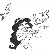 Раскраски с героями из мультфильма Алладин (Alladin) - Жасмин с птичками