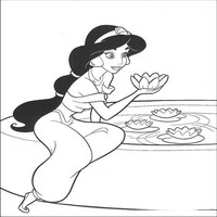 Раскраски с героями из мультфильма Алладин (Alladin) - Жасмин с лилией