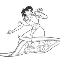 Раскраски с героями из мультфильма Алладин (Alladin) - Алладин на коврике