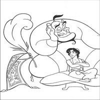 Раскраски с героями из мультфильма Алладин (Alladin) - Алладин придумывает желания