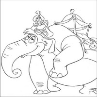 Раскраски с героями из мультфильма Алладин (Alladin) - Алладин на слоне