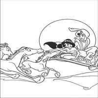 Раскраски с героями из мультфильма Алладин (Alladin) - полёт с лошадями