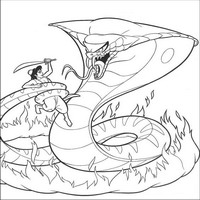 Раскраски с героями из мультфильма Алладин (Alladin) - бой с Джафаром