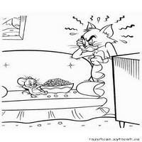Раскраски с героями из мультфильма Том и Джерри (Tom and Jerry) - у телевизора