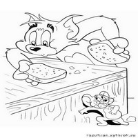 Раскраски с героями из мультфильма Том и Джерри (Tom and Jerry) - бутерброд