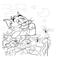 Раскраски с героями из мультфильма Том и Джерри (Tom and Jerry) - лунный вечер