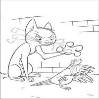 Раскраски с героями из мультфильма Вольт (Volt) - кошка и  птица