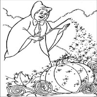 Раскраски с героями из мультфильма Золушка (Cinderella) - крёстная с тыквой