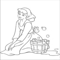 Раскраски с героями из мультфильма Золушка (Cinderella) - Золушка моет пол