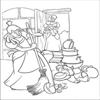 Раскраски с героями из мультфильма Золушка (Cinderella) - Анастасия подметает