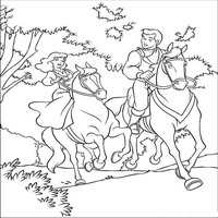 Раскраски с героями из мультфильма Золушка (Cinderella) - Золушка и принц на конной прогулке