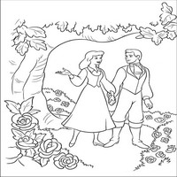 Раскраски с героями из мультфильма Золушка (Cinderella) - Золушка и принц гуляют в лесу