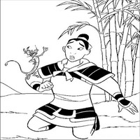 Раскраски с героями из мультфильма Мулан (Mulan) - Мулан и Мушу идут в лагерь