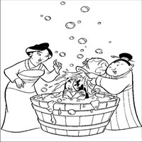 Раскраски с героями из мультфильма Мулан (Mulan) - Мулан готовят к посещению свахе
