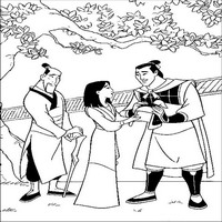 Раскраски с героями из мультфильма Мулан (Mulan) - Ли Шанг пришёл в гости