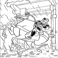 Раскраски с героями из мультфильма Мулан (Mulan) - Мулан покидает дом