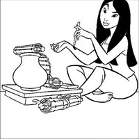 Раскраски с героями из мультфильма Мулан (Mulan) - Мулан пишет подсказки