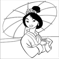 Раскраски с героями из мультфильма Мулан (Mulan) - Мулан с зонтиком