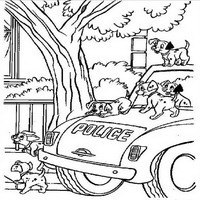 Раскраски с героями из мультфильма 101 долматиец (101 Dalmatians) - щенки и машина полиции
