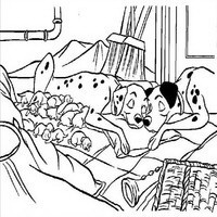 Раскраски с героями из мультфильма 101 долматиец (101 Dalmatians) - семья с маленькими щенками