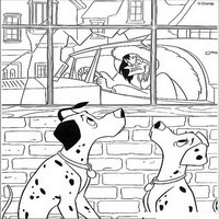 Раскраски с героями из мультфильма 101 долматиец (101 Dalmatians) - кроэлла на машине