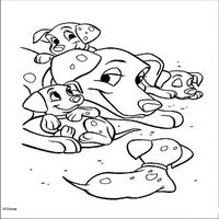 Раскраски с героями из мультфильма 101 долматиец (101 Dalmatians) - мама с малышами