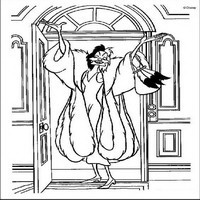 Раскраски с героями из мультфильма 101 долматиец (101 Dalmatians) - Кроэлла пришла в дом