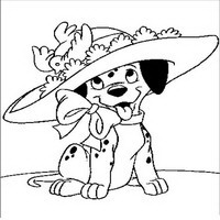 Раскраски с героями из мультфильма 101 долматиец (101 Dalmatians) - Щенок в шляпе