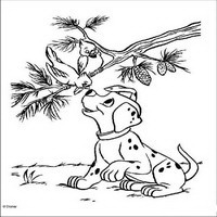 Раскраски с героями из мультфильма 101 долматиец (101 Dalmatians) - Щенок и птичка