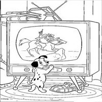 Раскраски с героями из мультфильма 101 долматиец (101 Dalmatians) - щенок у телевизора