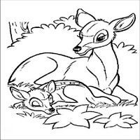 Раскраски с героями из мультфильма Бемби (Bambi) - Бэмби спит у мамы