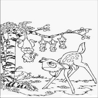 Раскраски с героями из мультфильма Бемби (Bambi) - Бэмби в лесу